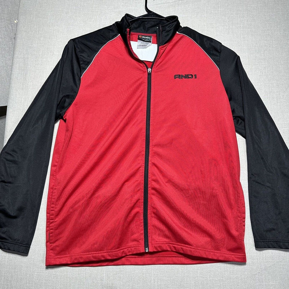 Vintage And1 Sweater Mens XL Black Red Full Zip Long Sleeve Polyester Sport Y2K